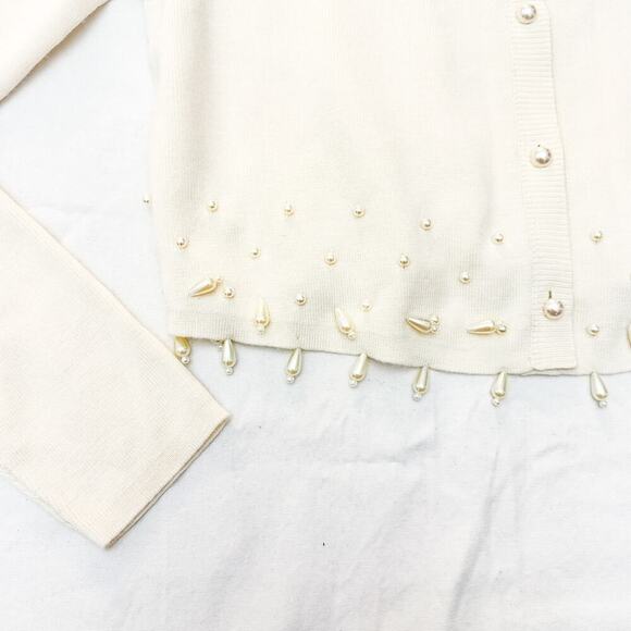 Cami Silk Cardigan Pearl Drop Accented Sweater Cream Size Small NWT - Picture 3 of 7